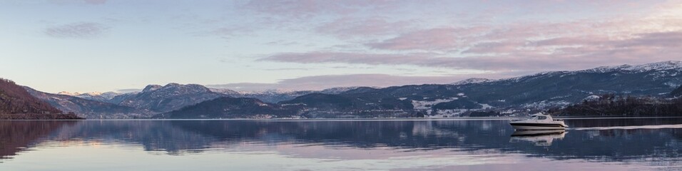morning boat water landscape Fjord Etnesjøen Norway