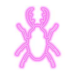 Pink neon stag-beetle sign isolated on white