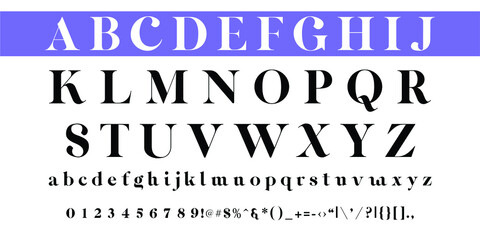 Alphabet letters font set. Classic patterns, custom logos, poster. Typographic classic style font, vector illustration