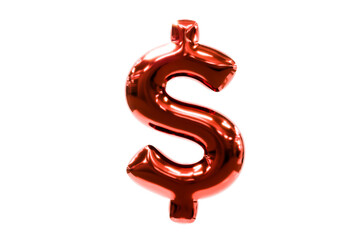 Balloon font metellic red dollar sign made of realistic helium balloon, Premium 3d illustration