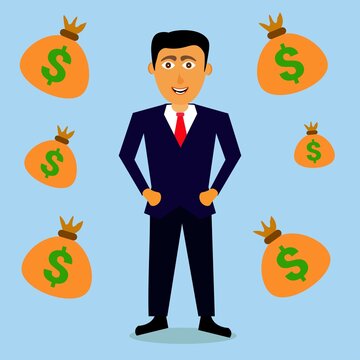 vector graphic illustration of a businessman with falling money. suitable for every business content