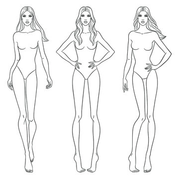 Beautiful Slim Woman In Different Poses Vector Illustration Nine Head  Fashion Figure Template Female Body Front Side And Back Views Stock  Illustration - Download Image Now - iStock
