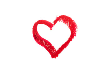 Heart symbol drawn with red lipstick on a white background.
