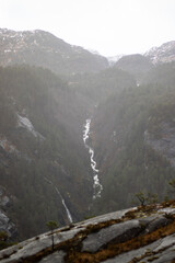 landscape and river with fog Norway
