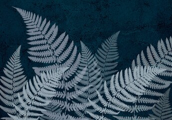 Photo wallpapers for the interior. Mural for the walls. Tropical leaves. The decor is in the grunge style. Fern leaves. © antura