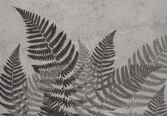 Photo wallpapers for the interior. Mural for the walls. Tropical leaves. The decor is in the grunge style. Fern leaves. - obrazy, fototapety, plakaty