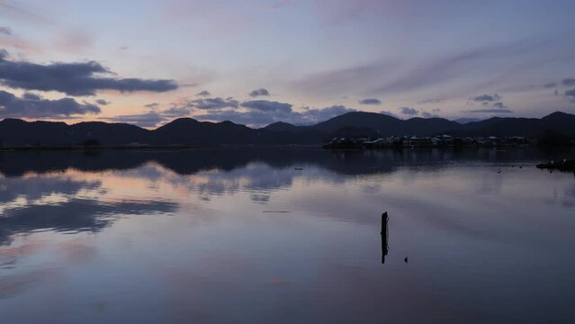 Sunset view of the "Lake of the West" in Azuchi, Shiga Prefecture, Japan.