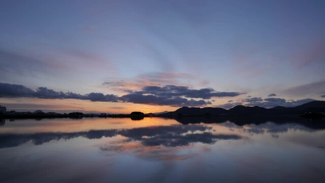 Sunset view of the "Lake of the West" in Azuchi, Shiga Prefecture, Japan.