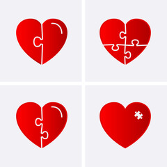 Puzzle pieces Icons in form of red heart. - 485596384
