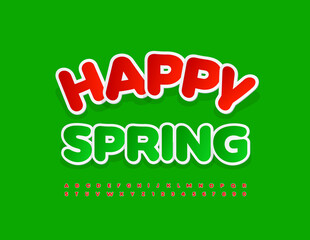 Vector Bright Banner Happy Spring. Modern Red Font. Creative Alphabet Letters and Numbers set