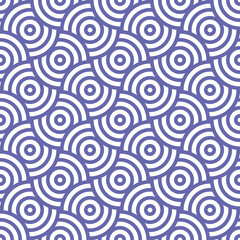 Color of year 2022 very peri abstract geometric vector seamless pattern. Violet lines on white background. Crossing circles. Overlap pattern. Simple design