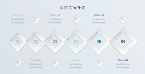 Vintage colors vector infographics timeline design template with square elements. Content, schedule, timeline, diagram, workflow, business, infographic, flowchart. 6 steps infographic.
