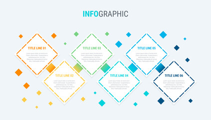 Infographic template. 6 options square design with beautiful colors. Vector timeline elements for presentations.
