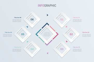 Vintage timeline infographic design vector. 6 steps, square workflow layout. Vector infographic timeline template.
