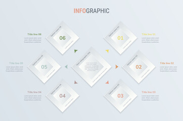 Vintage vector infographics timeline design template with square elements. Content, schedule, timeline, diagram, workflow, business, infographic, flowchart. 6 options infographic.
