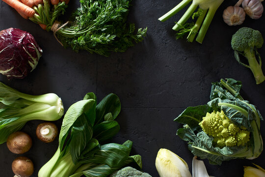 Top view fruit and vegetables composition