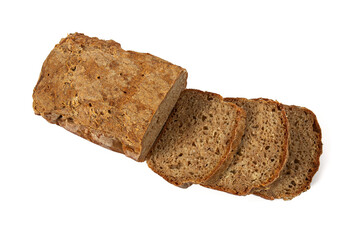 pieces of home made rye bread isolated on white background