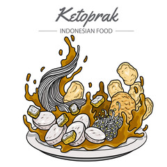Ketoprak is a vegetarian dish from Jakarta, Indonesia, consisting of tofu, vegetables, rice cake, and rice vermicelli served in peanut sauce.