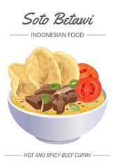 Beef Soup Soto Betawi. The Indonesian Food from Jakarta Indonesia.