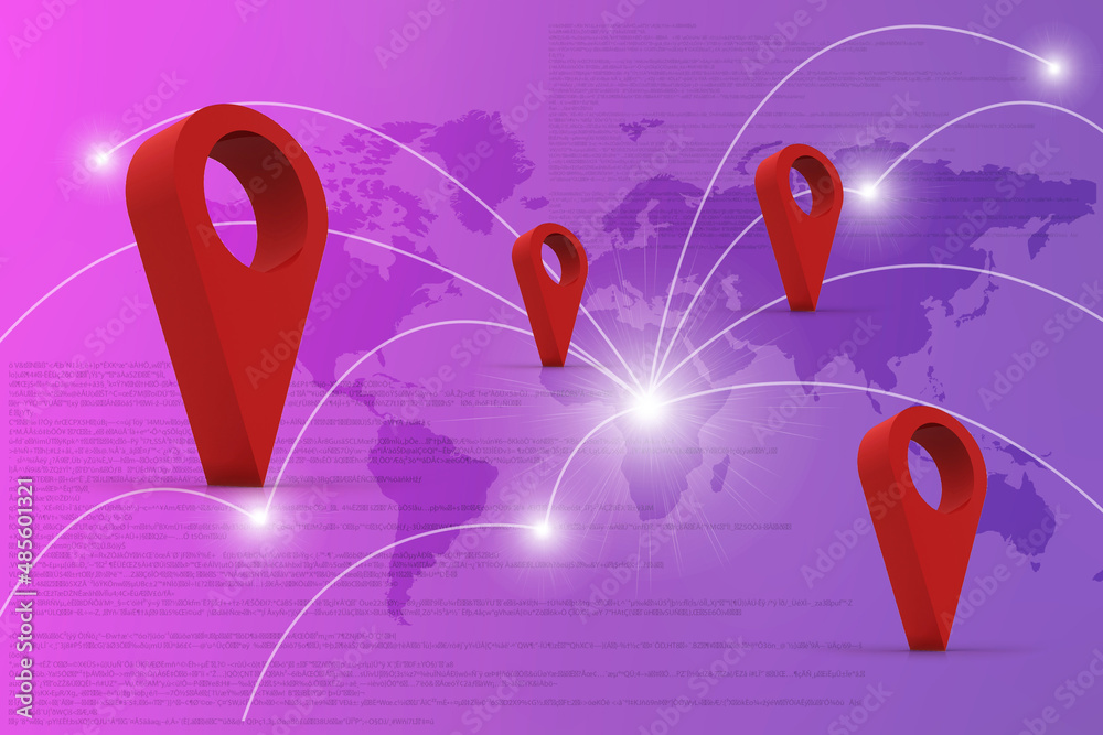 Poster 3d rendering red map pointer
