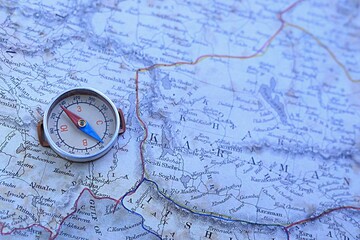 compass on the background of the map. choice concept. journey. business. editorial. February 2022 Russia Penza region
