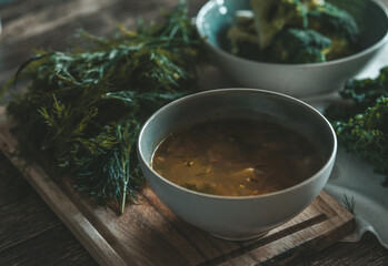 soup with lentils in a deep dish