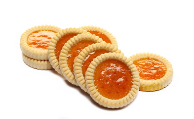 Biscuit with butter filled with apricot fruit filling isolated on white 