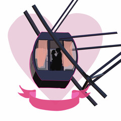 a date of a young couple in love on a Ferris wheel against the background of a heart