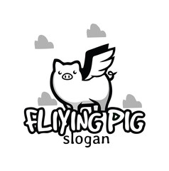 Vector logo illustration pig wings simple mascot style. Flying Pig Logo Design black silhouette