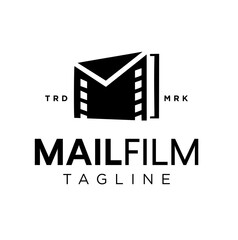 Mail Movie Logo cinema Design Template creative Stock Vector. film roll strip with speech mark message concept