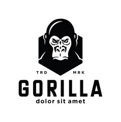 Gorilla Logo Design mascot emblem Icon Vector Illustration black silhouette