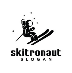 astronaut riding ski space retro vector icon illustration. science sport concept isolated. flat silhouette style