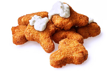 chicken nuggets with sauce isolated on white