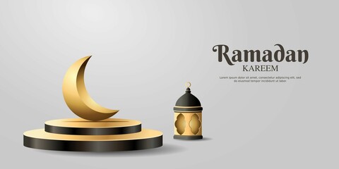 Realistic ramadan kareem banner podium 