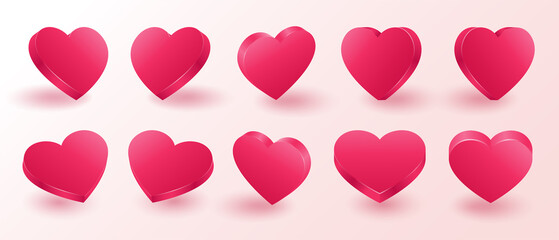 3D red isometric heart shape from icon set. Vector Illustration