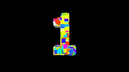 Number 1. 3D Bright colored uppercase large number 1 empty black background isolate. Color font