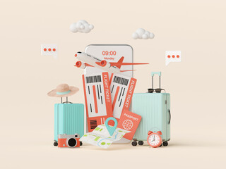 Flight booking, buy ticket or checkin application on smartphone, 3d illustration © NuTz