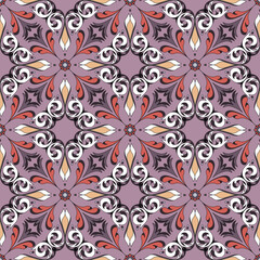 Oriental curly print, seamless abstract floral pattern. Beautiful background with decorative curly elements.
