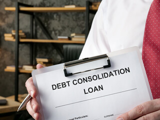 Debt consolidation loan empty form with clipboard.