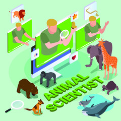 Animal Scientist isometric 3d vector illustration concept for banner, website, landing page, ads, flyer template