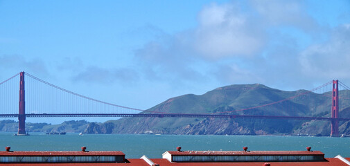 San Francisco SFO Bay with busy oceanfront streets, highrises skyscrapers, building facades scenery...