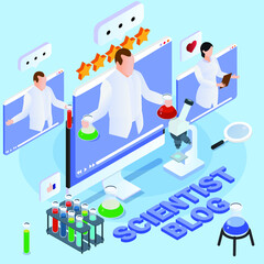 Science video blog isometric 3d vector illustration concept for banner, website, landing page, ads, flyer template