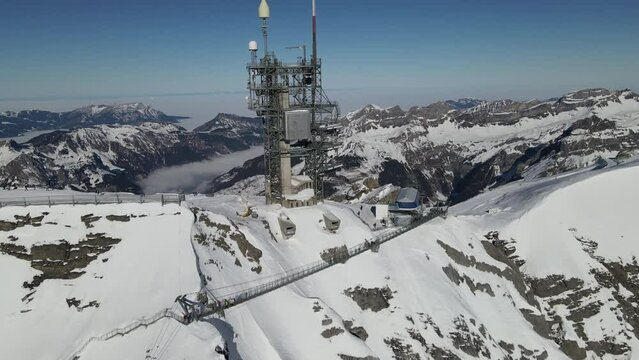 Drone view at mount Titlis over Engelberg on the Swiss alps