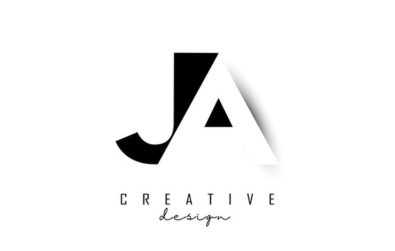 JA letters Logo with negative space design. Vector illustration with with geometric typography.