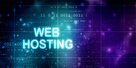 2d illustration Web Hosting. The activity of providing storage space and access for websites. Business, modern technology, internet and networking concept