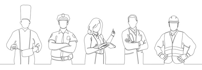 Fototapeta premium Line art vector set of different professions