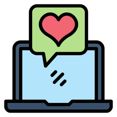Laptop with chat love heart filled line color icon