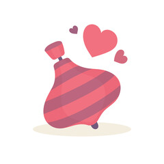 Whirligig toy with hearts. Humming-top drawing in cartoon style. Spinner illustrations. Love, friendship and relations concept metaphor. Part of set.