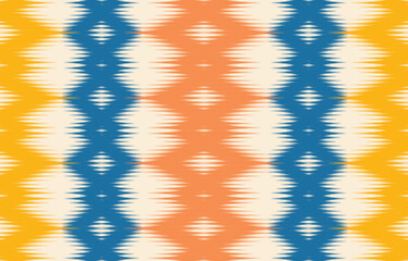 Beautiful Ethnic abstract ikat art. Seamless pattern in tribal, folk embroidery, and Mexican style.Aztec geometric art ornament print. Design for carpet, wallpaper, clothing, wrapping, fabric, cover. - obrazy, fototapety, plakaty