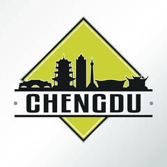 Chengdu, Sichuan, China Skyline Logo. Adventure Landscape Design Vector Illustration.